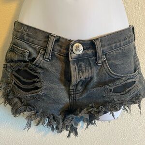 Distressed Black Denim Shorts